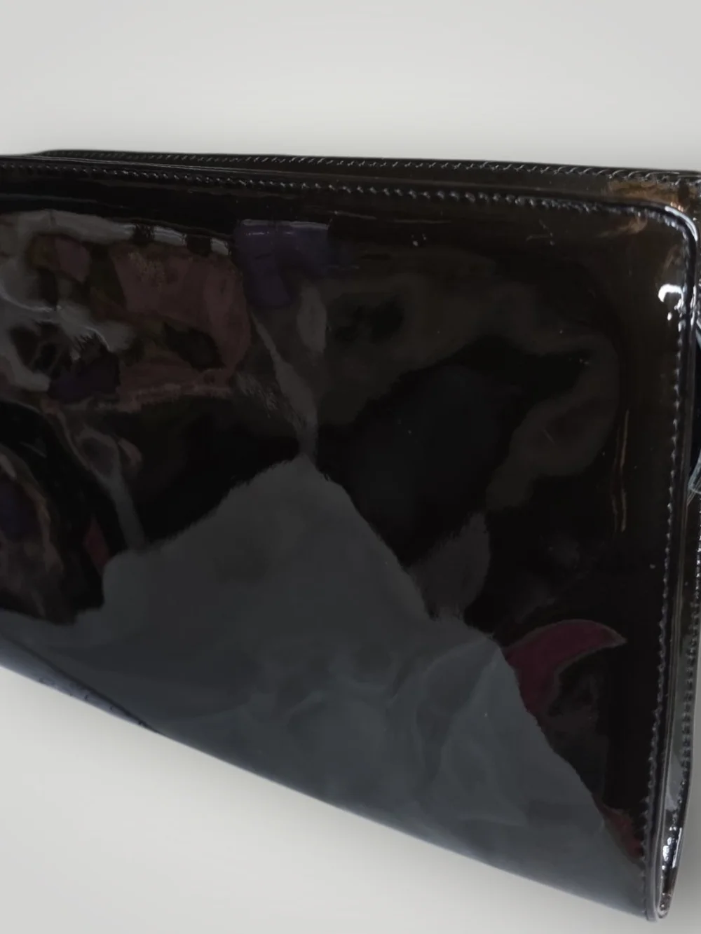 Bally EUC Black/Brown Patent Leather Clutch Wristlet